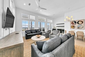 First floor living room and dining room