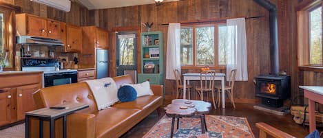 The living room is the heartbeat of our cabin.
