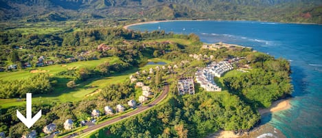 drone view towards Hanalei Bay