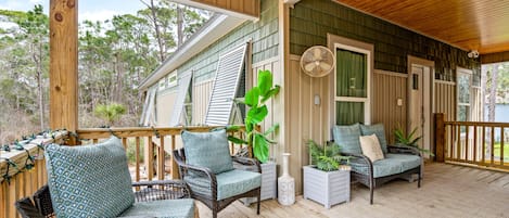 Relax on the covered front porch