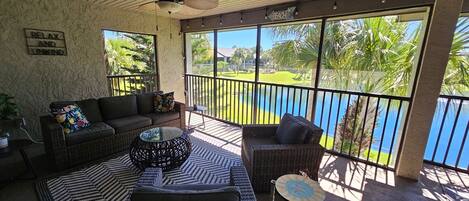 Screened lanai overlooking lagoon