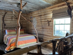 Handmade tree bed upstairs!