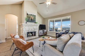 Cozy living room with a streaming television