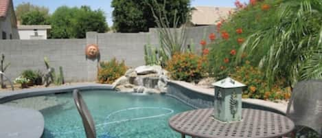 Heated Pool with Waterfall