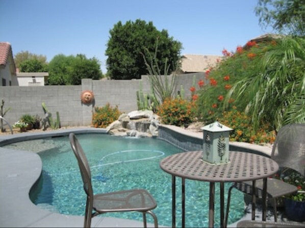 Heated Pool with Waterfall