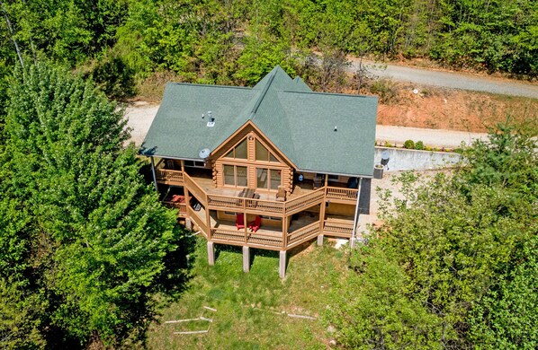 Quiet Haven Cabin Rental Aerial Exterior Shot