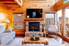 Our large and luxurious living room is gorgeous and comfortable, with the TV ready to stream your favorite show