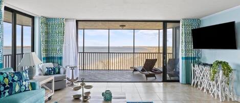 Living room overlooking Pine Island Sound