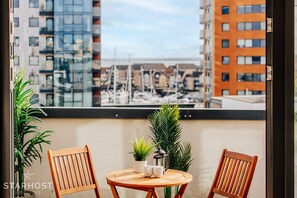 The roof terrace has views of Ocean Village marina and the boats