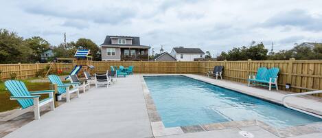 Large saltwater concrete pool, shared with host and family of hosts.