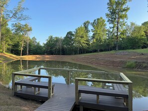 1/2 acre pond with 8’x20’ deck, stocked with young sunfish, catfish, bass