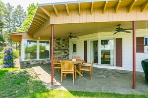 Have dinner on the patio overlooking the lake.