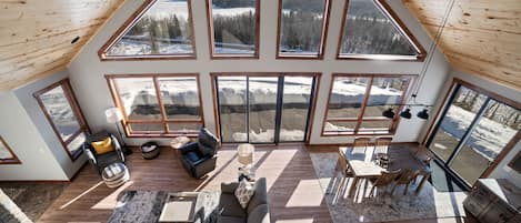 Main living area with beautiful views of Lax Lake.  
