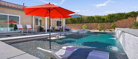 Enjoy the large heated pool and spa in our gorgeous completely new backyard!