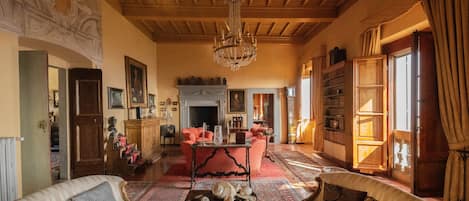 Living room with library