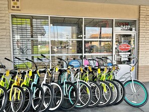 Bike rentals are 2 blocks away