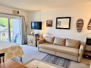 Our sofa bed converts to a comfy queen bed.
