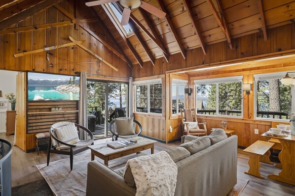 Living Room: Treehouse Tahoe Cabin with Private Hot Tub