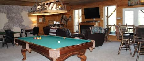 Pool table on lower level