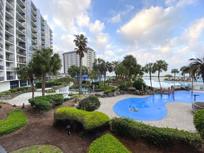 You can enjoy the splash pad and lagoon pool