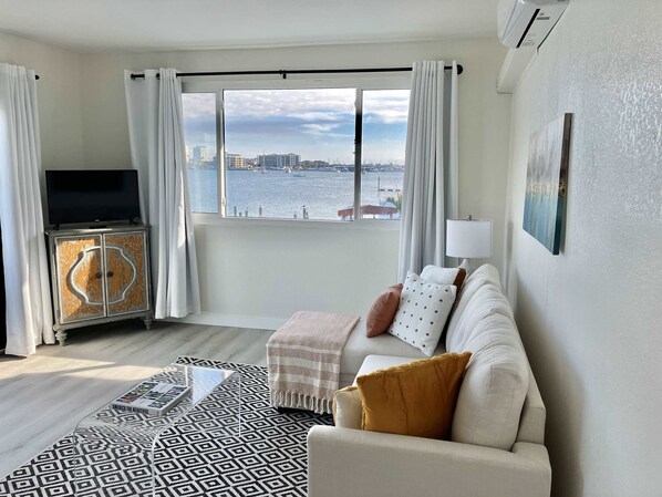 Gorgeous water views from the updated living room