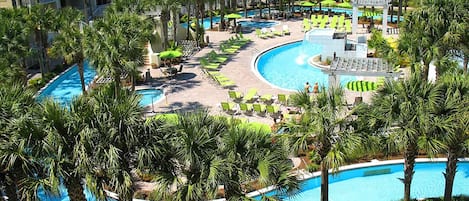 Balcony views of Lazy river and pool