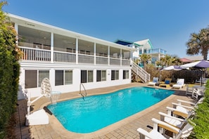 The screened porch and game room look out onto this amazing pool!