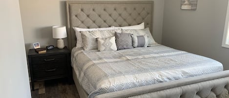 Relax in the king size bed with plush linens! 