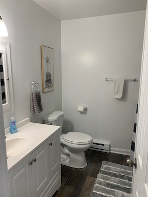 Sparkly clean bathroom with extra cabinet space!