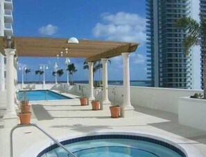 Swimming pool area, jacuzzi, gym, sauna, playroom and more