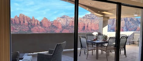 Red Rock View from Living Room out on the covered patio