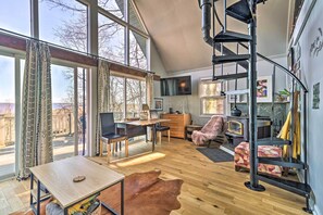 Living Area | Smart TV w/ Cable | Wood-Burning Stove | Mountain Views