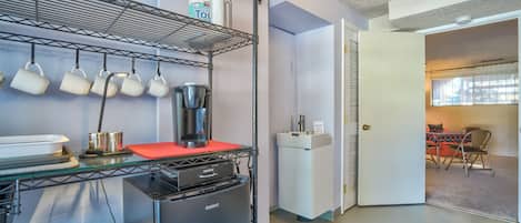 Efficiency kitchen with fridge and keurig