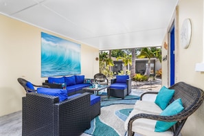 Large shaded private patio outside the front entry.  Relax with a glass of wine and good friends.