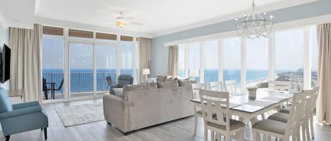 Direct unobstructed beach views from living area and primary bedroom 