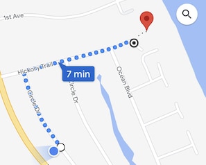 7 minute walk to private neighborhood beach