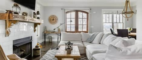 Entrance & Living room with comfy Cloud sofa.