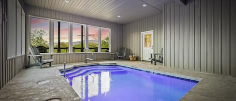Indoor Heated pool w/ views of Cove Mountain 