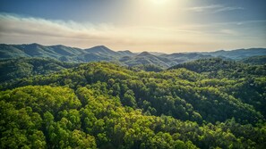 This birds eye view above cabin of the amazing views of the Smoky Mountains 