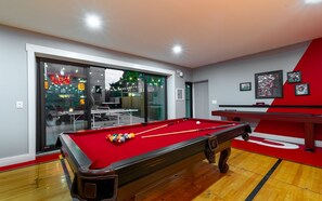 The game room comes to life at night
