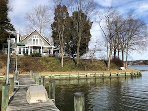 Deep water pier, row boat and point