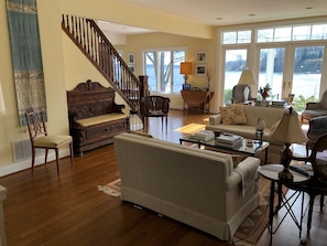 Living room with view of Saltworks Creek