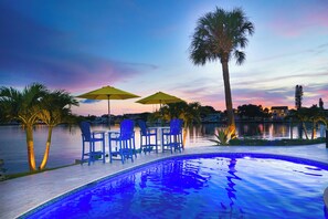 Evening swims in the heated pool are as fun as daytime play.