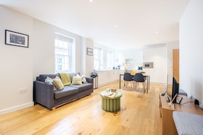 The open-plan living, kitchen and dining area