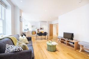 The open-plan living, kitchen and dining area