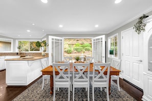 Dining for 8 inside.