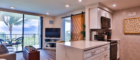 kitchen with view of ocean