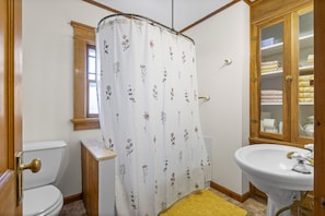 Upstairs hallway bathroom.  Shower tub.