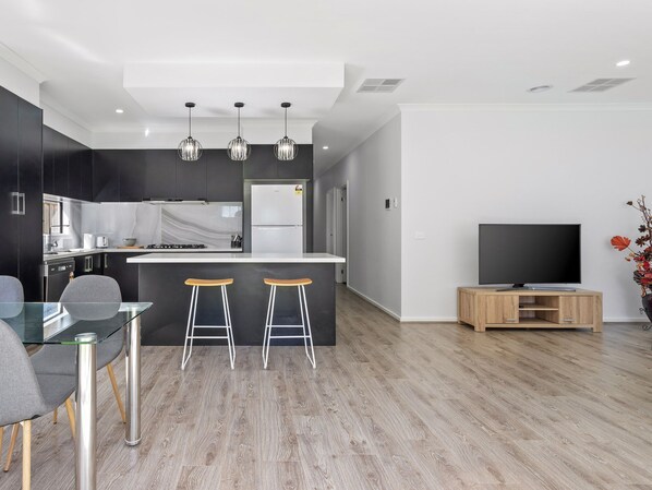 Open plan kitchen, dining and living area