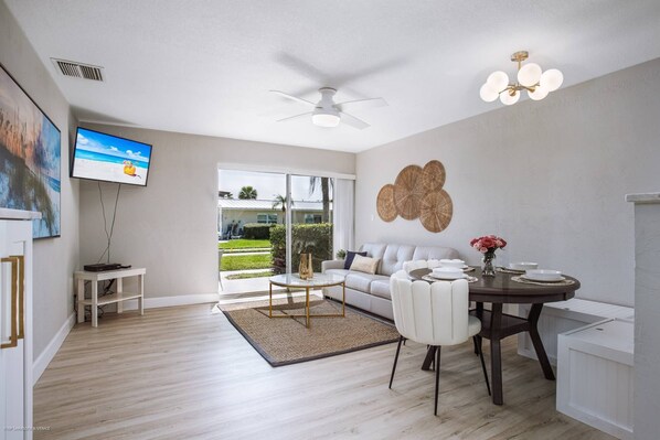 New furnishings in the living and dining area.  Smart TV including cable & WiFi